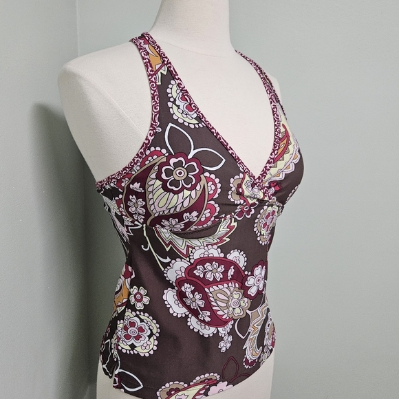Athleta Womens Tankini Swimsuit Top V-Neck Racerback Brown Size M - Picture 2 of 6